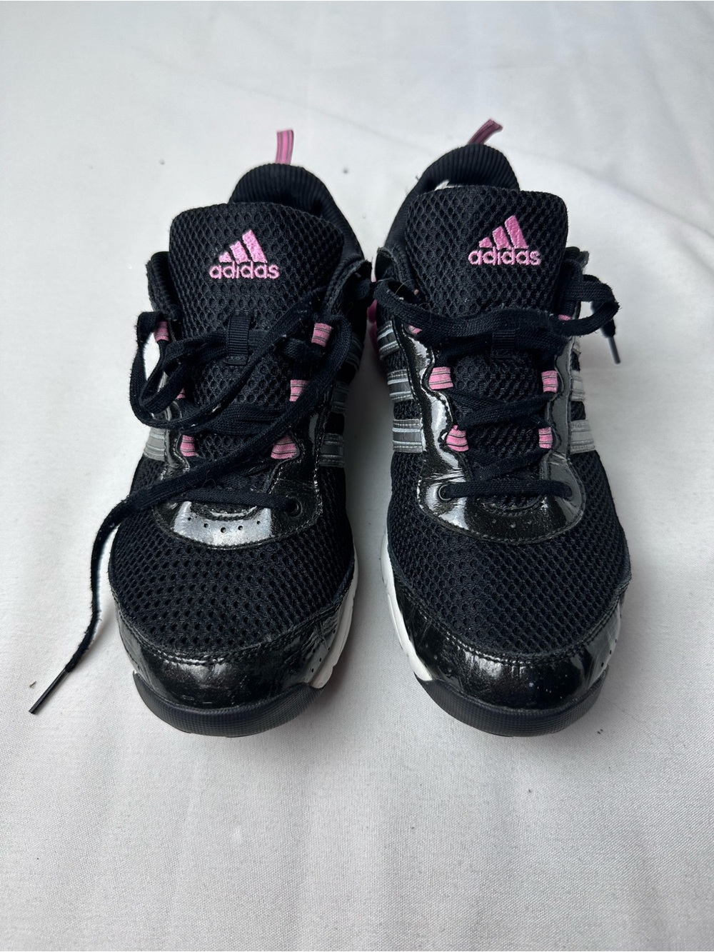 Adidas Mesh Athletic Sneakers Black Pink Women US Size 9 Lace Up
